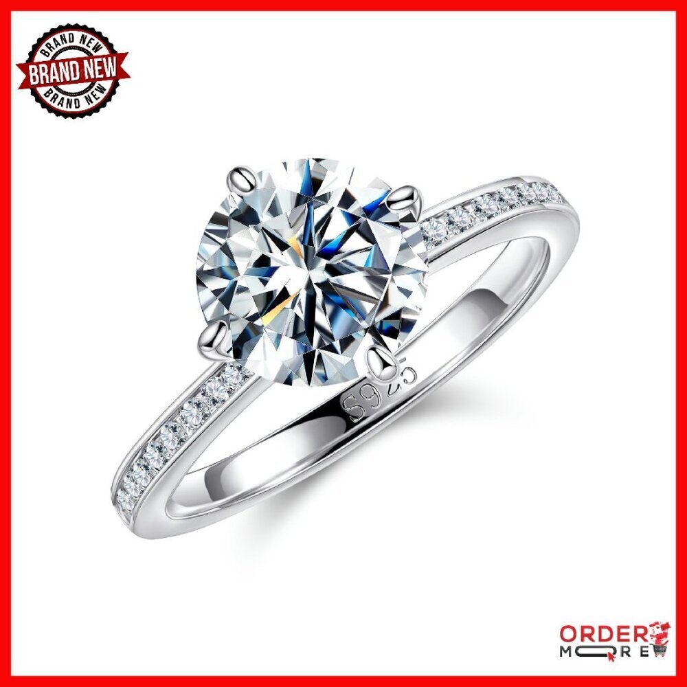 2CT Moissanite Engagement Ring Sterling Silver Size 8 Wedding Promise